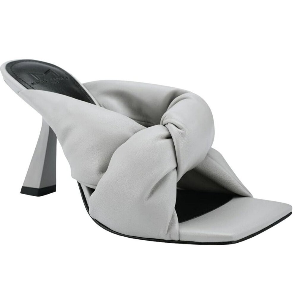 NEW Marc Fisher Leather Gray Dellian Slip On Mule Heels Size 8 Shoes